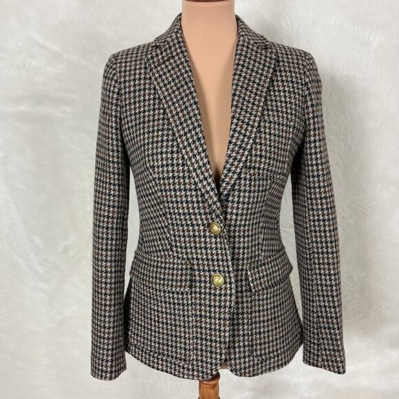 J. Crew  Black, Brown & Gray Houndstooth Wool Blazer  2 - Picture 1 of 9